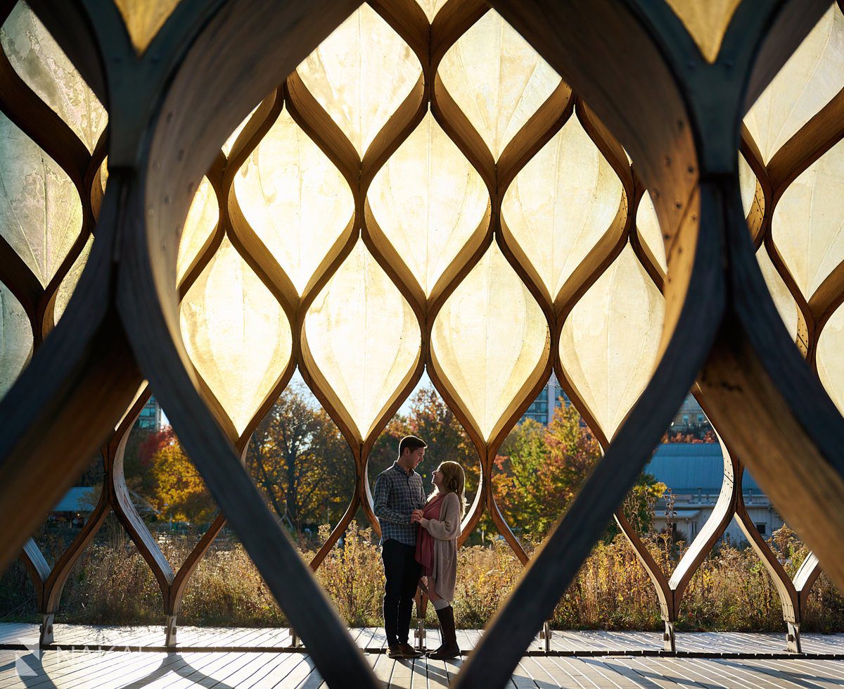 chicago fall engagement photos Lincoln Park south pond honeycomb gateway