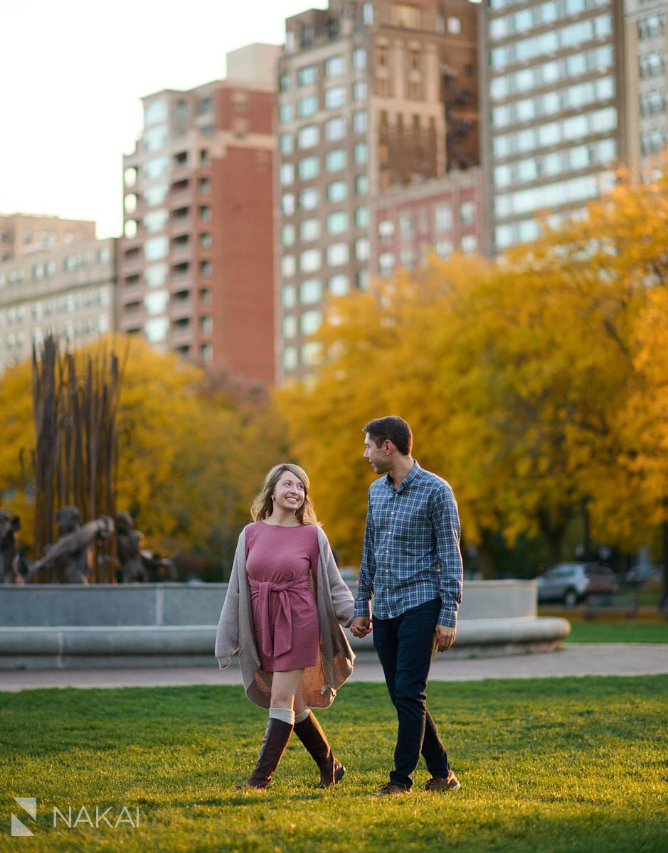 chicago fall engagement photos Lincoln Park south pond gorgeous colors