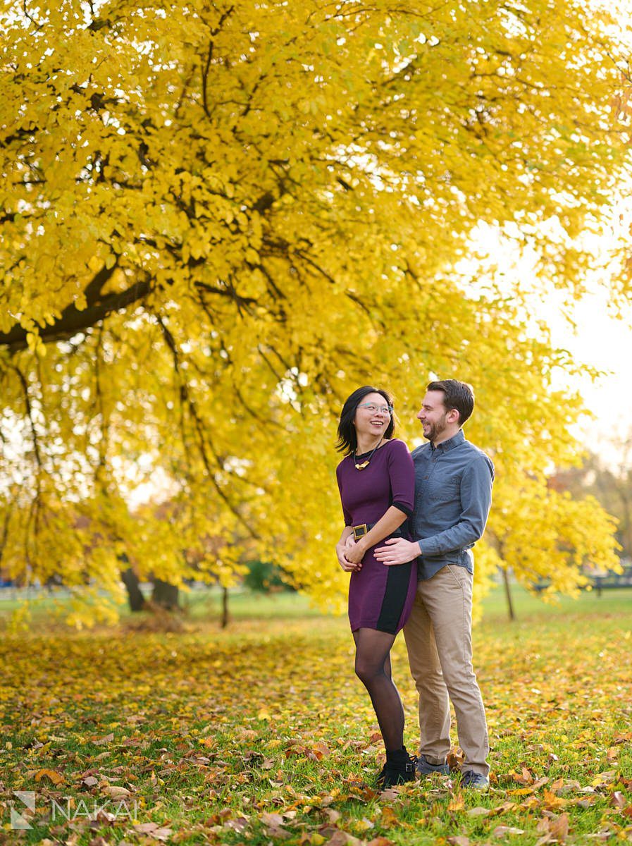 Humboldt park engagement photos Chicago fall colors