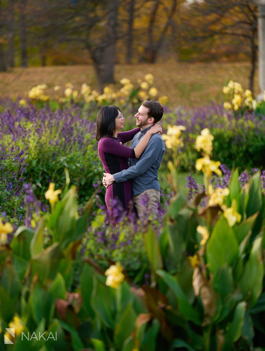 Chicago Humboldt park engagement photos fall colors yellow red orange