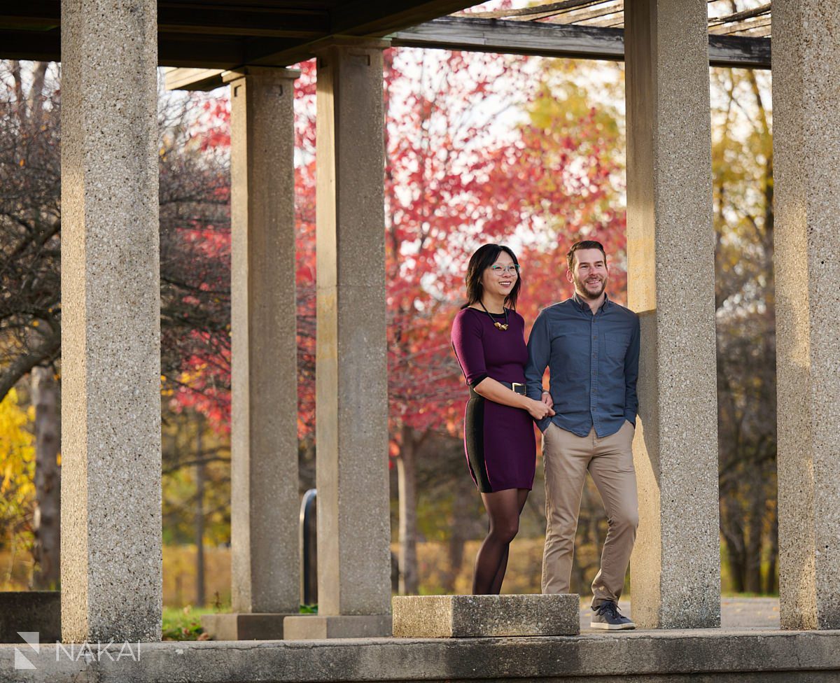 Chicago Humboldt park engagement photos fall colors yellow red orange