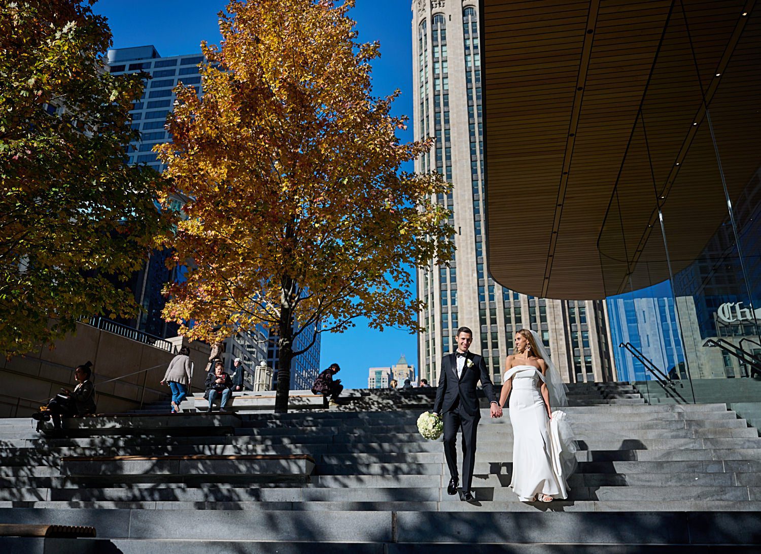 chicago langham wedding photography fall colors outdoors Michigan avenue