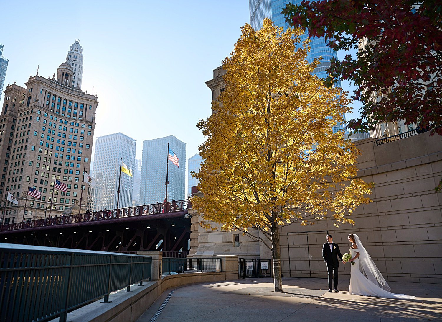 chicago langham wedding photography fall colors outdoors Michigan avenue