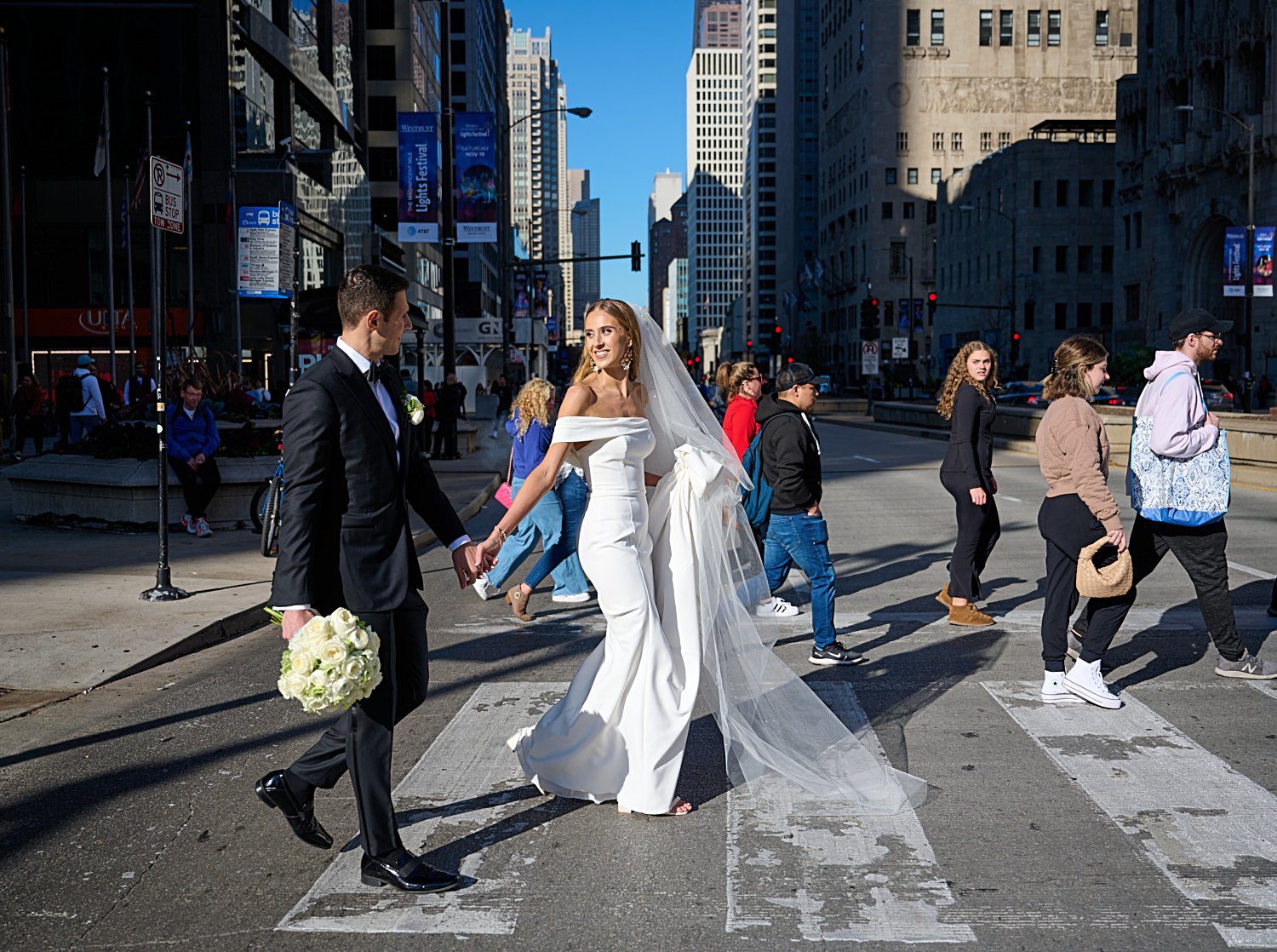 chicago langham wedding photography outside Michigan avenue