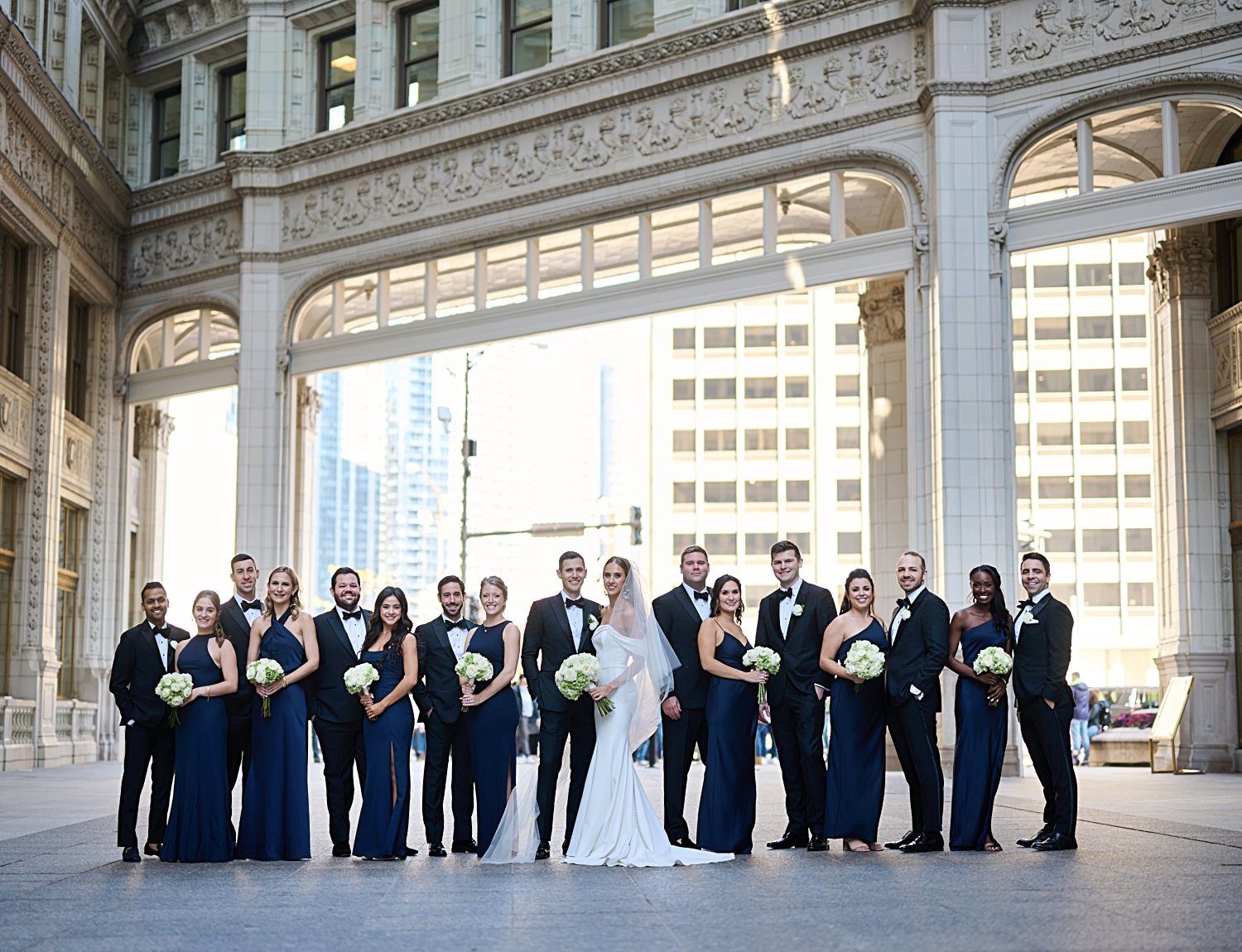 chicago langham wedding photography Wrigley building outdoors