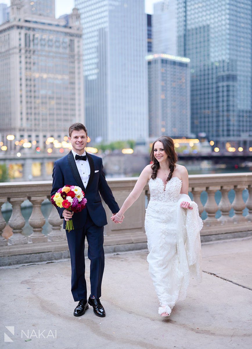 chicago intercontinental wedding photos Wrigley building bride groom