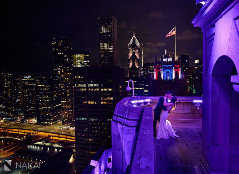 chicago intercontinental wedding photos rooftop at night