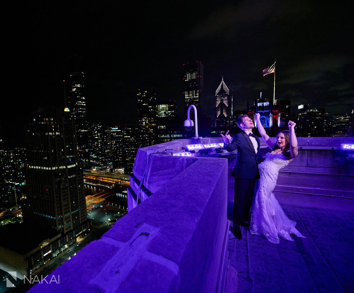 chicago intercontinental wedding photos rooftop at night