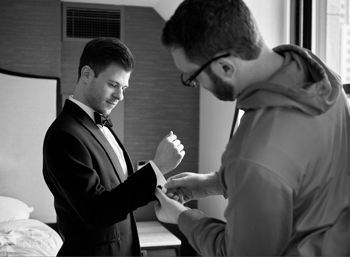 chicago intercontinental wedding photos groom getting ready