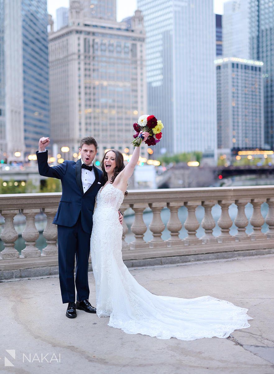 chicago intercontinental wedding photos Wrigley building bride groom