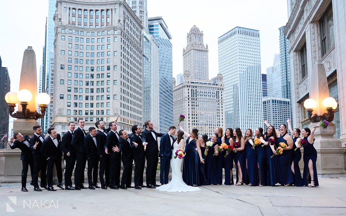 chicago intercontinental wedding photos Wrigley building bridal party