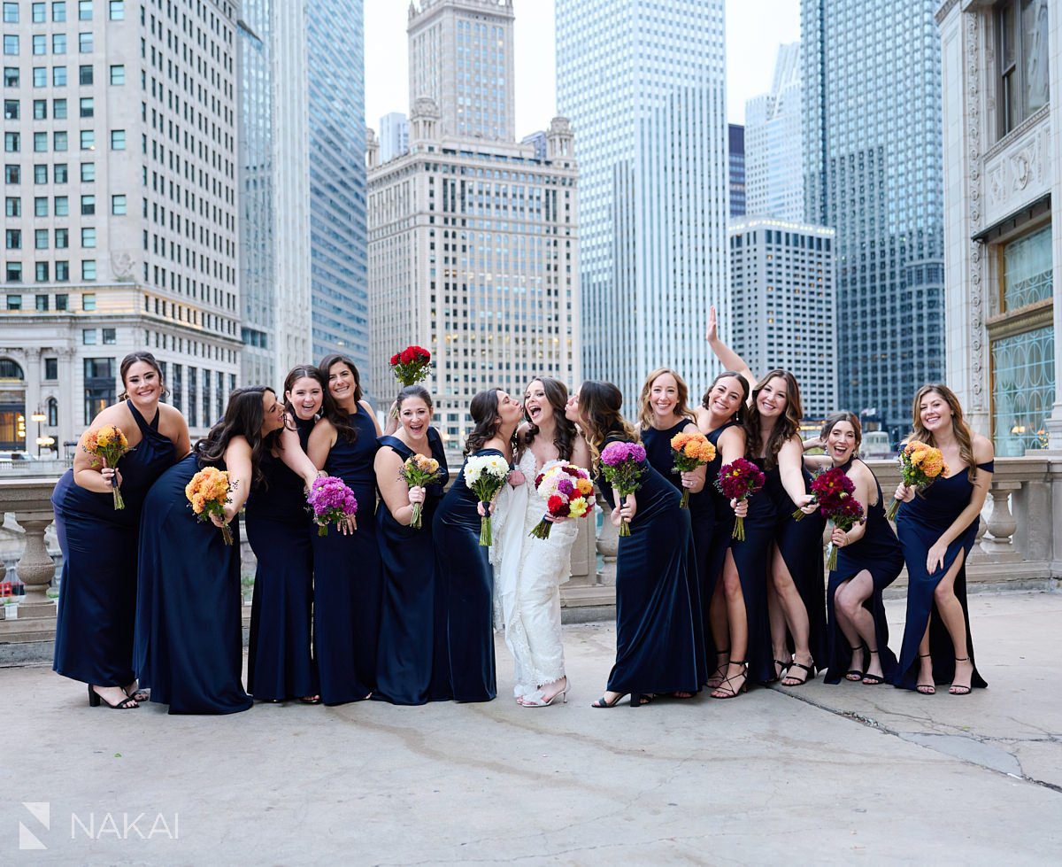 chicago intercontinental wedding photos Wrigley building bridal party