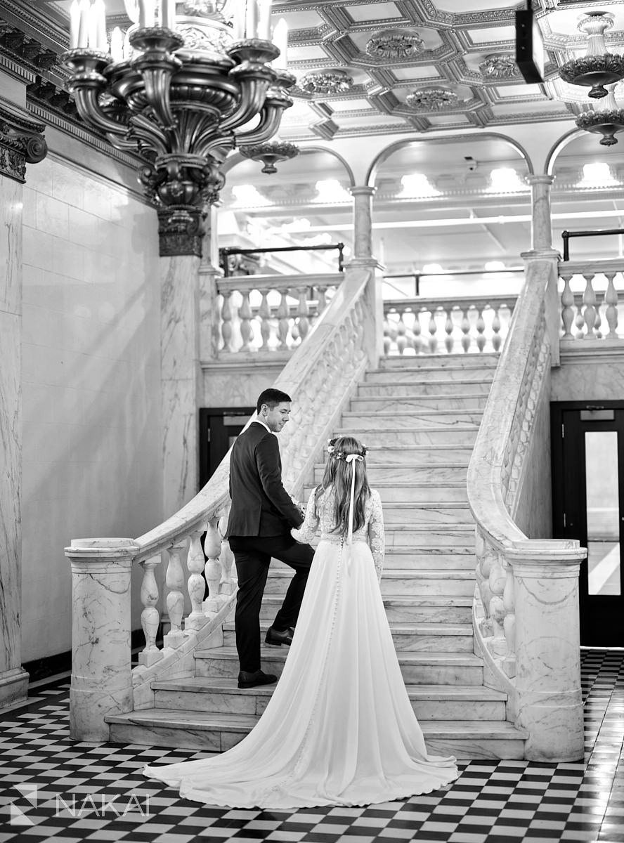 Chicago athletic association wedding photography staircase lobby 