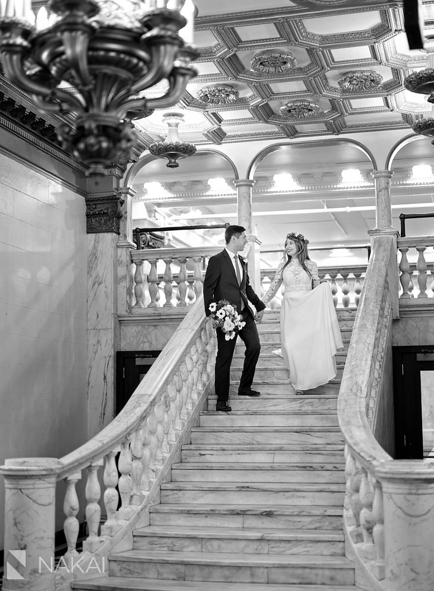 Chicago athletic association hotel wedding photos staircase lobby 
