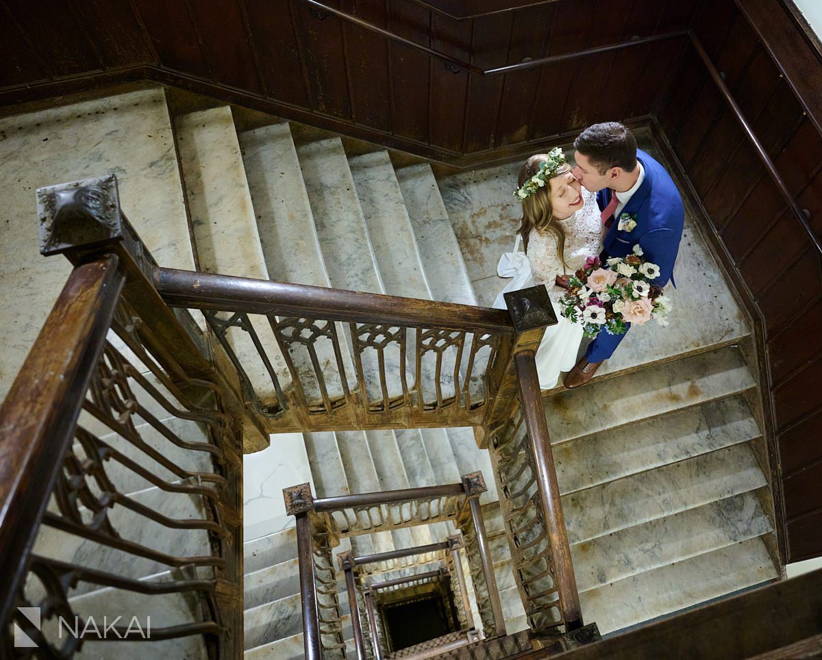 Chicago athletic association wedding photos staircase lobby 