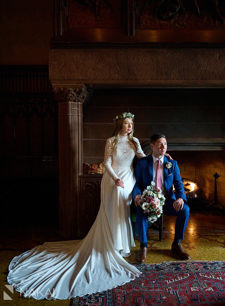 Chicago athletic association hotel wedding photographer fireplace 