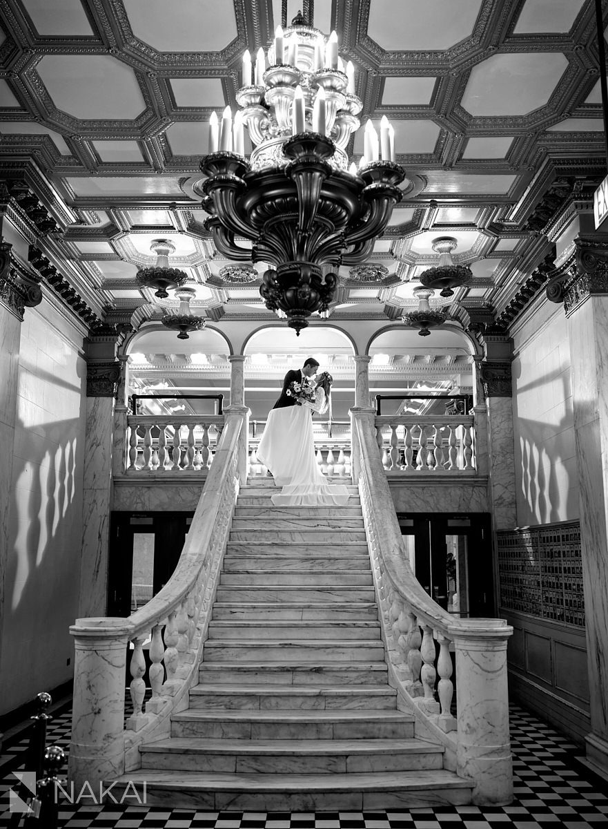 Chicago athletic association hotel wedding photography staircase lobby 