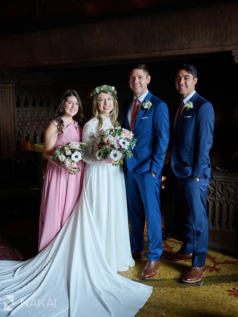 Chicago athletic association hotel wedding photos fireplace 