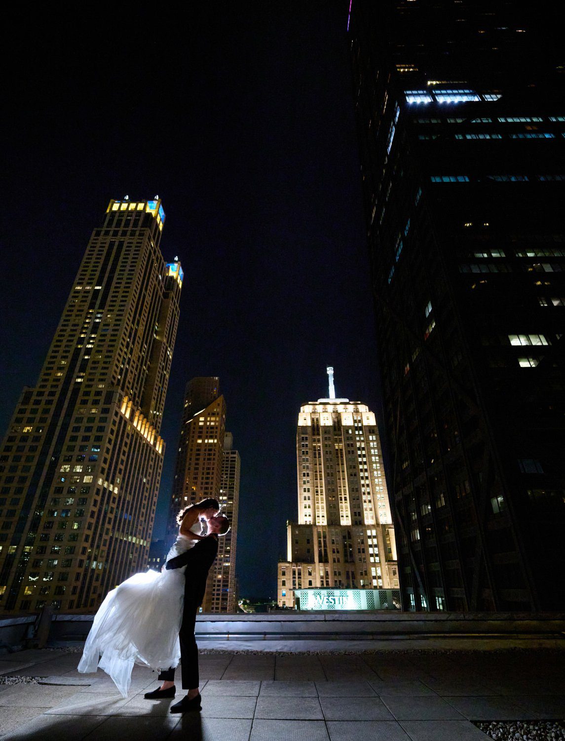 chicago ritz Carlton wedding photography rooftop at night roof
