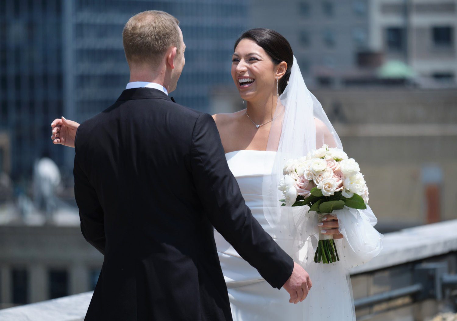 chicago ritz Carlton wedding photography rooftop first look