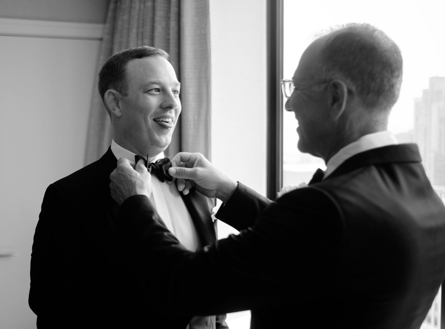 chicago ritz Carlton wedding photography groom black and white