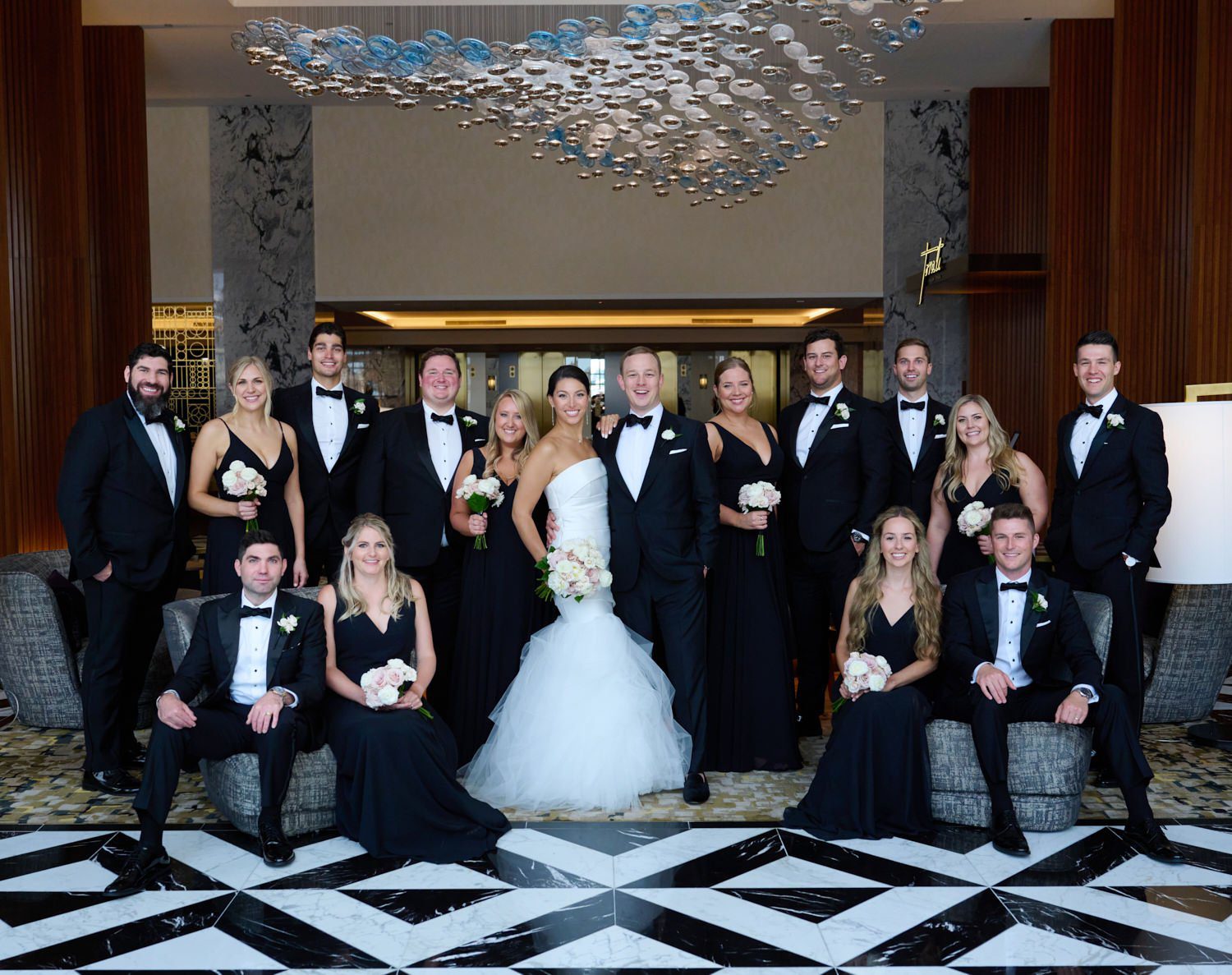 chicago ritz Carlton wedding photography lobby bridal party