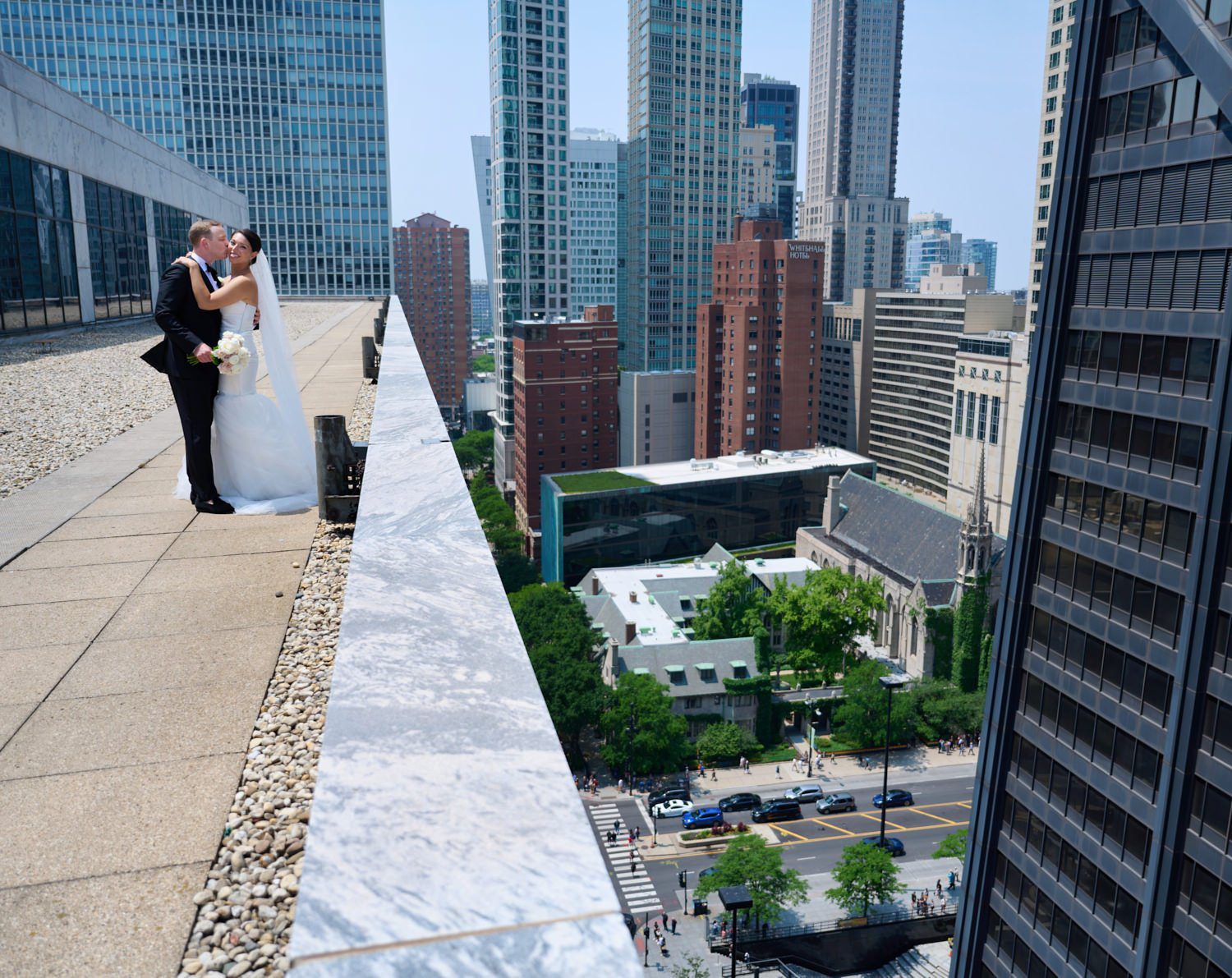 chicago ritz Carlton wedding photography roof top overlooking Michigan Ave