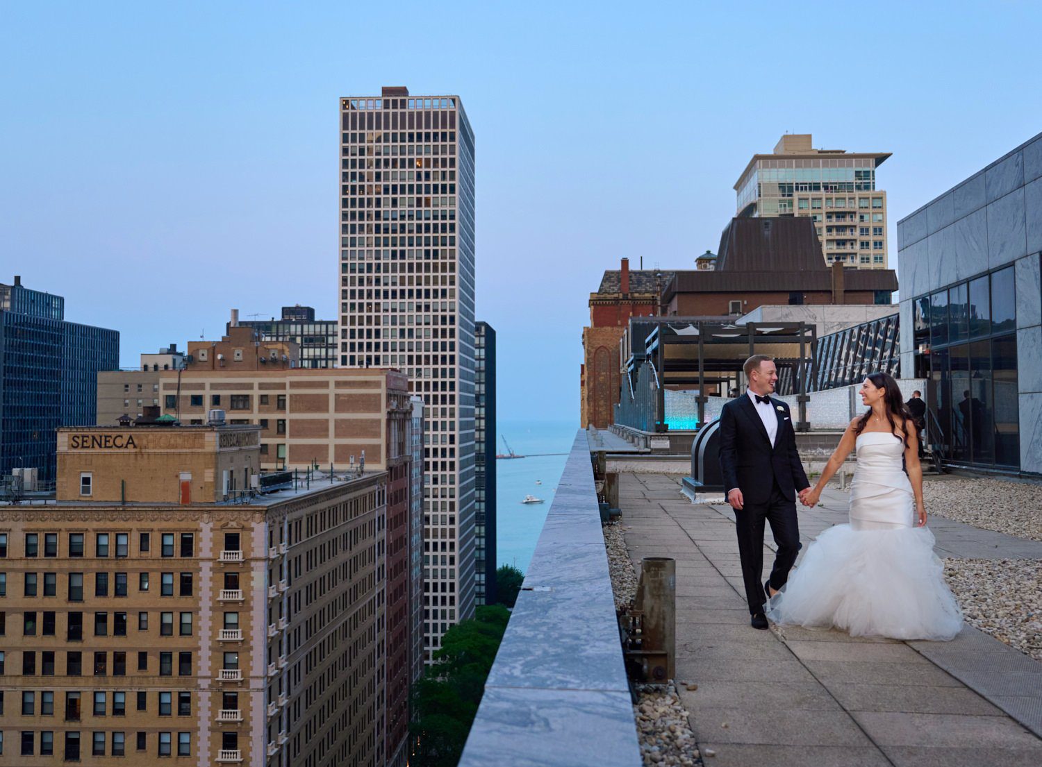 chicago ritz Carlton wedding photography rooftop sunset roof