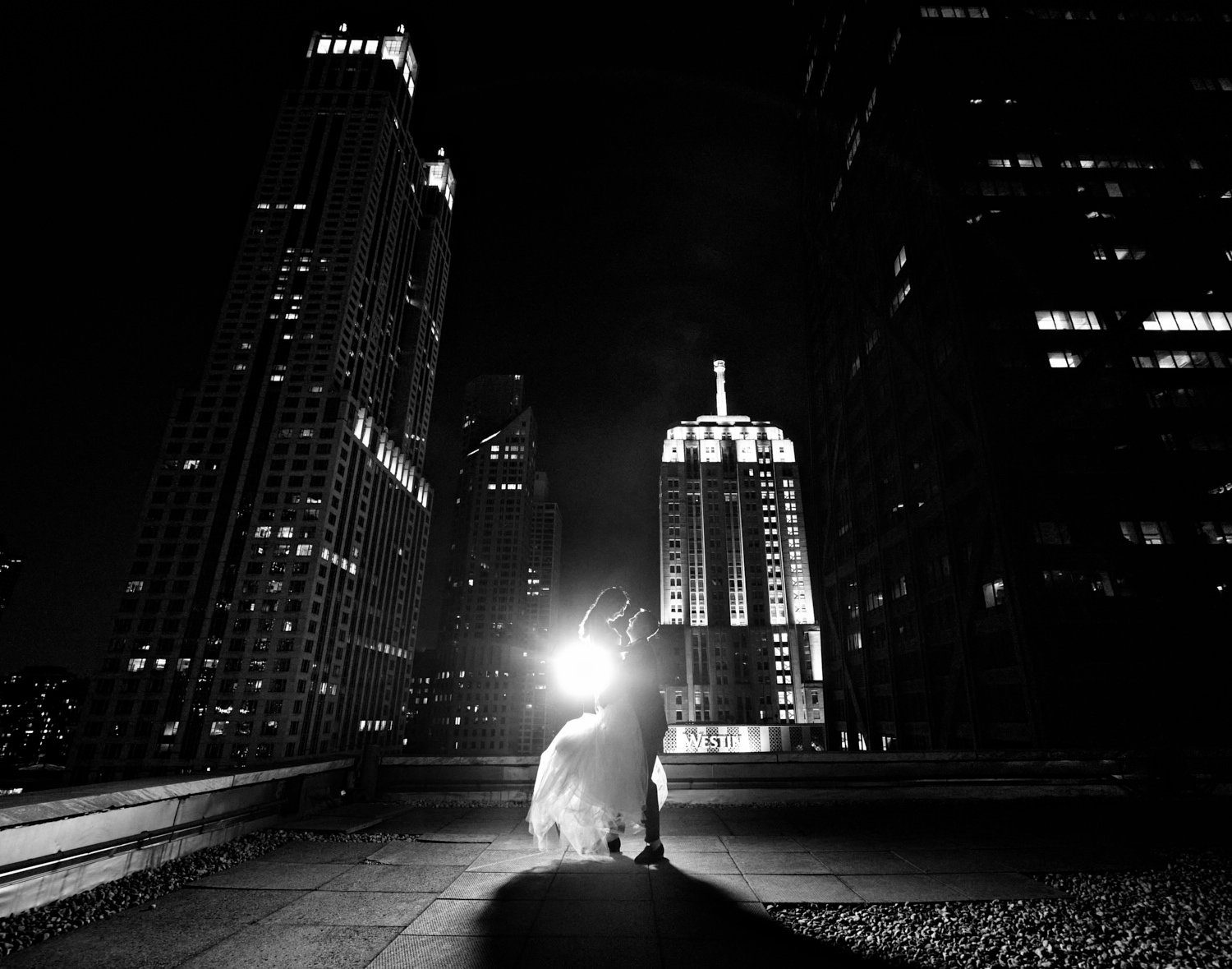chicago ritz Carlton wedding photography rooftop at night bride and groom