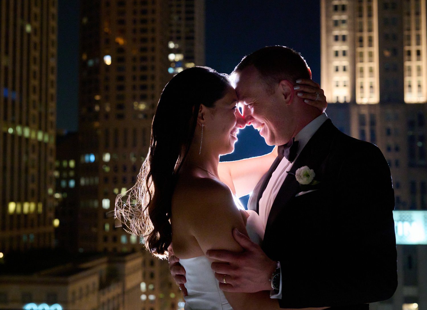 chicago ritz Carlton wedding photography rooftop at night roof