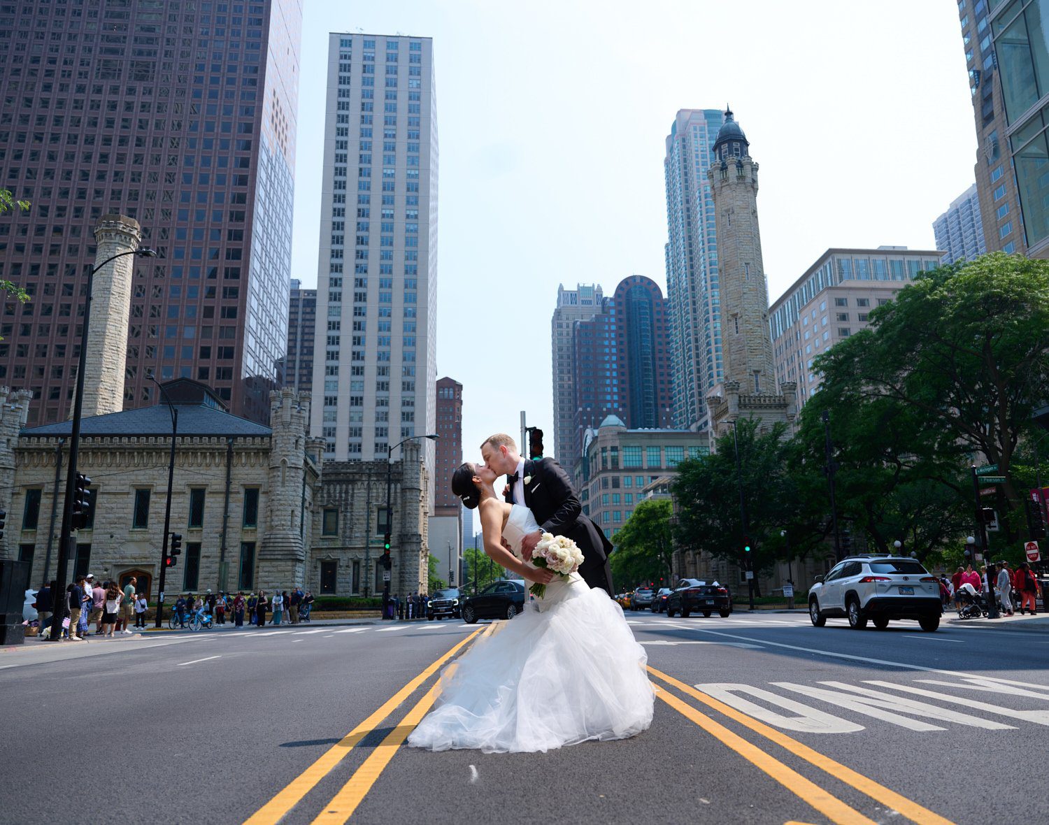 Michigan avenue wedding photography bride and groom 