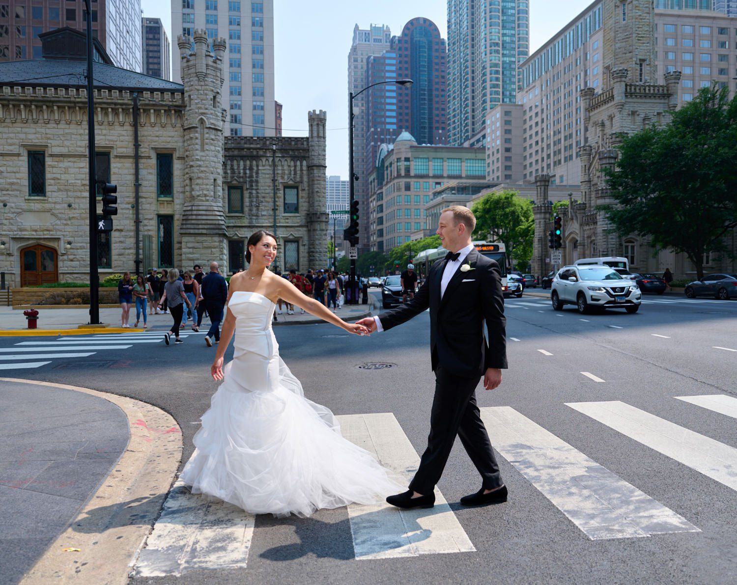 Michigan avenue wedding photography bride and groom 