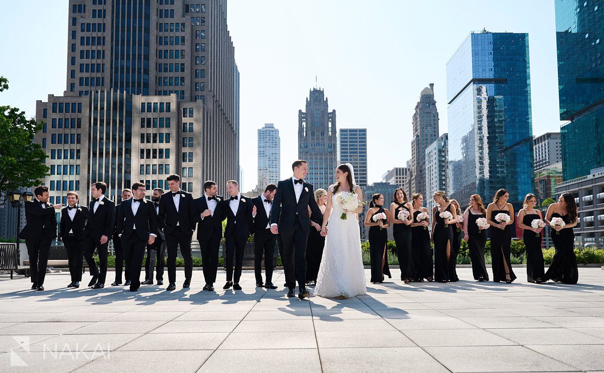 Loews chicago hotel wedding photos rooftop terrace bridal party