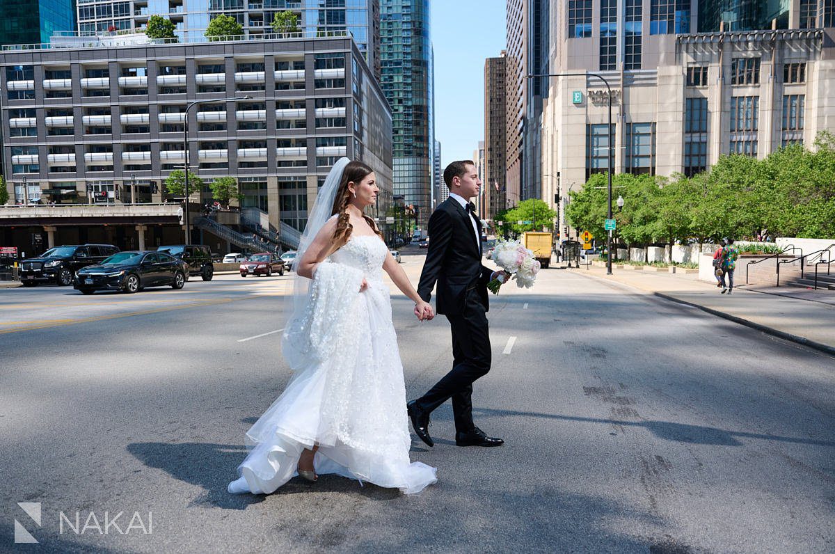 Loews chicago hotel wedding photos outdoor Columbus drive bride groom