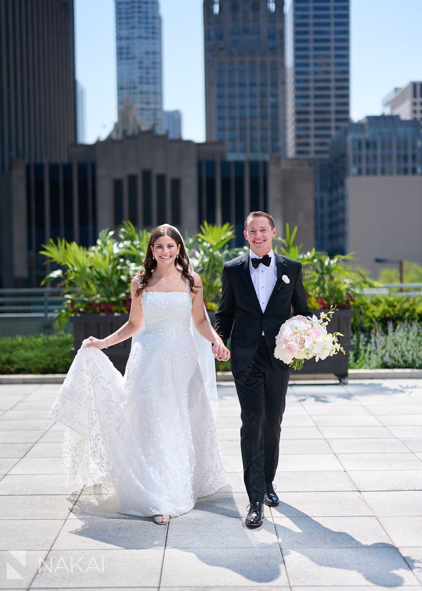 Loews chicago hotel wedding photos rooftop terrace bride and groom day time