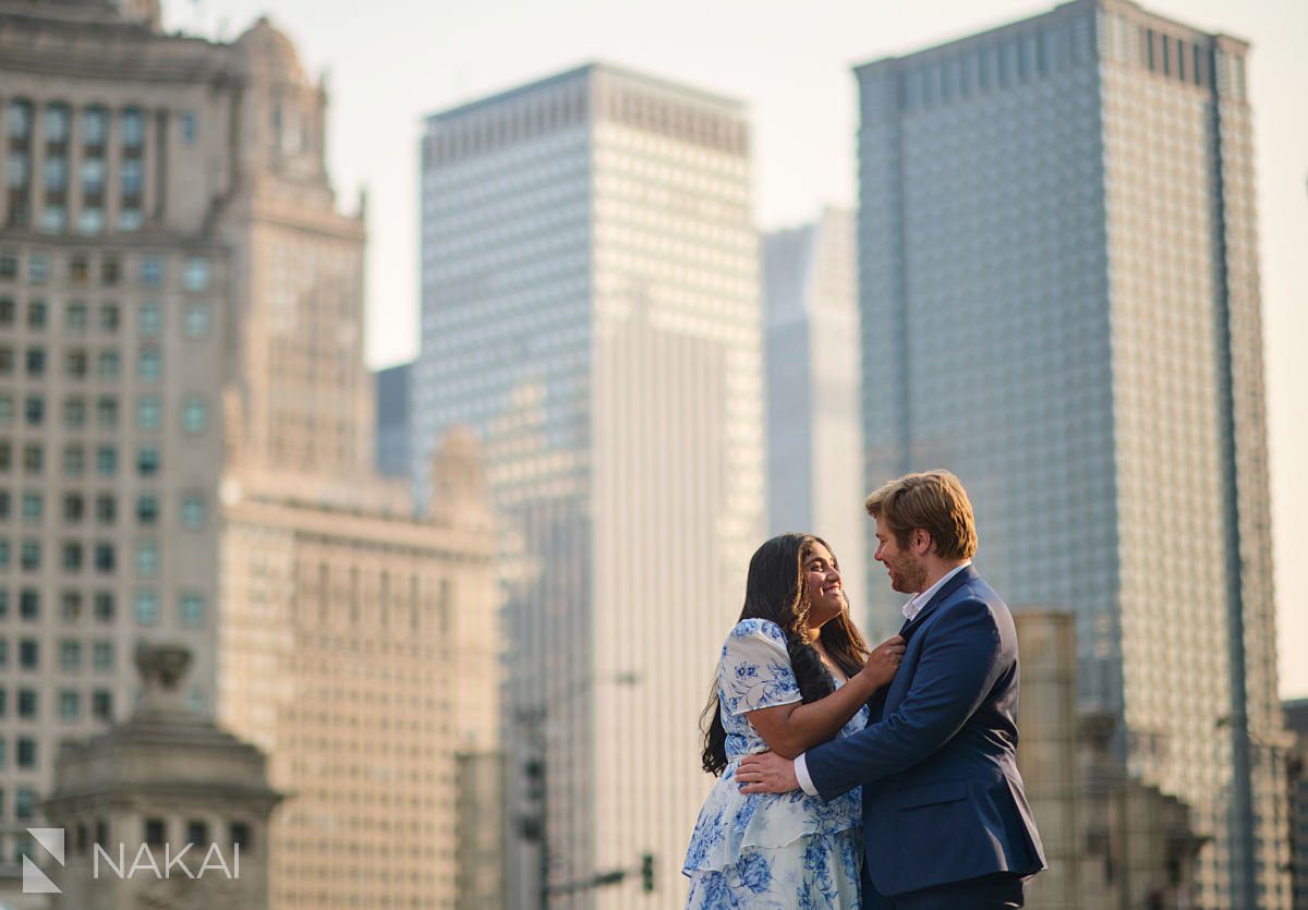Chicago architecture engagement photos Wrigley building