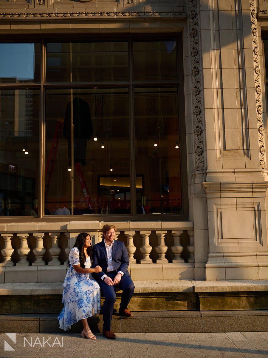 downtown Chicago architecture engagement photos Wrigley building