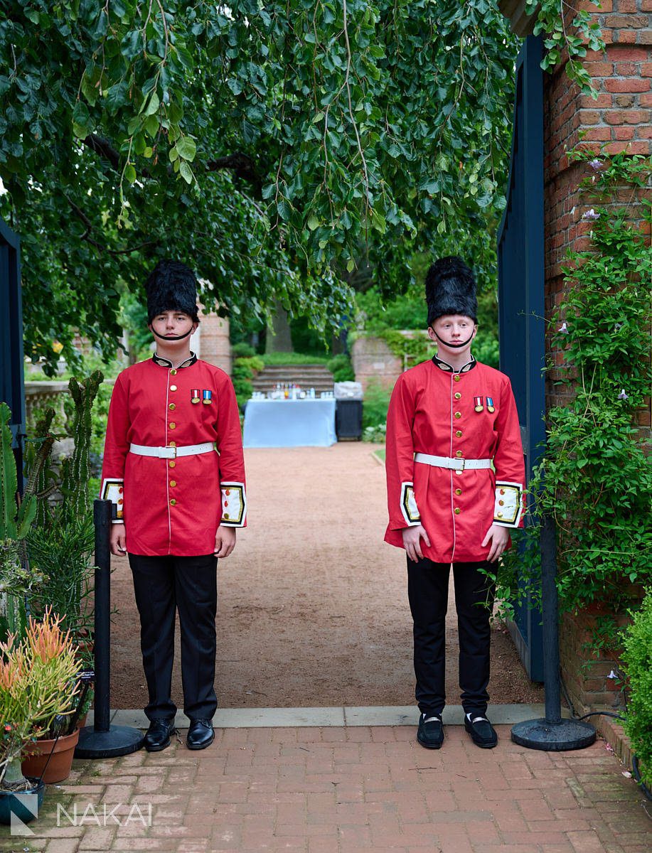 chicago botanic garden wedding photos cocktail hour British soldiers