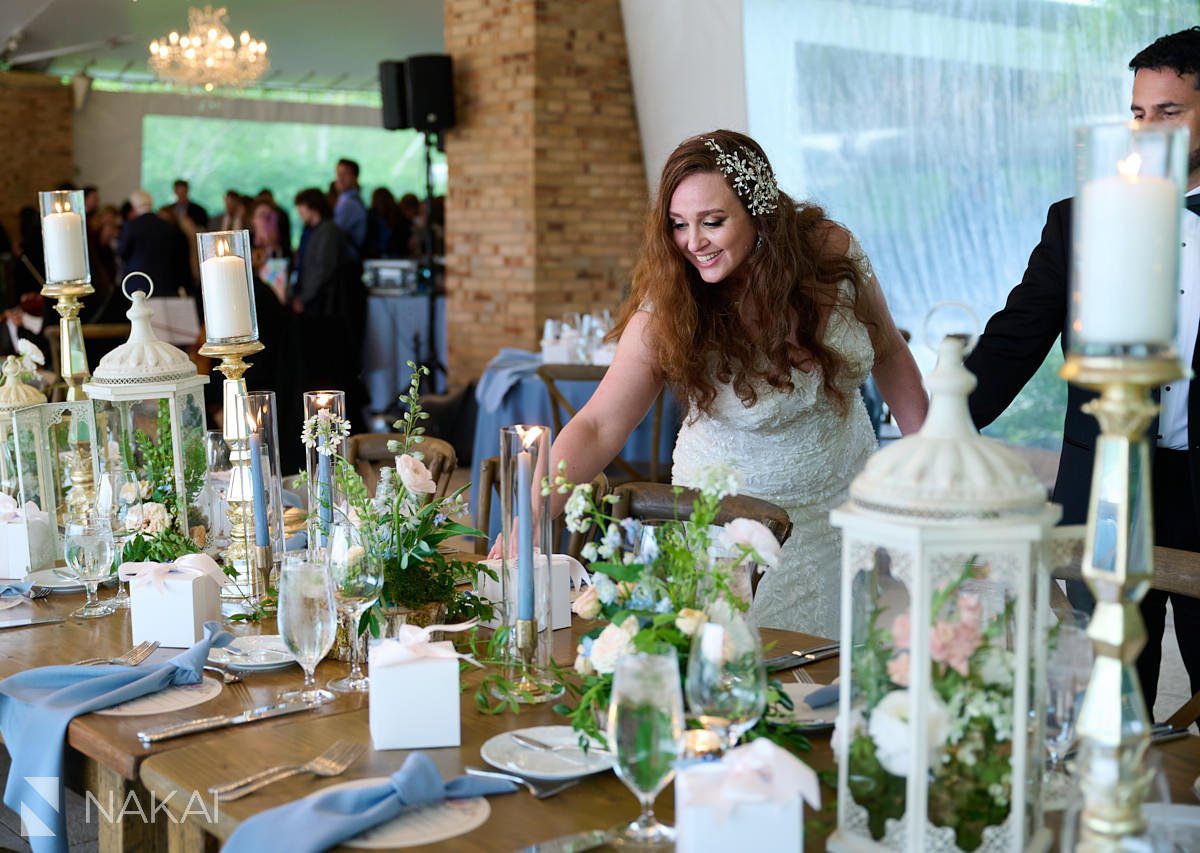 chicago botanic garden wedding photos reception decor table bride looking