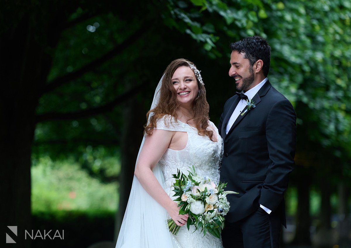 chicago botanic garden wedding photos bride and groom smiling
