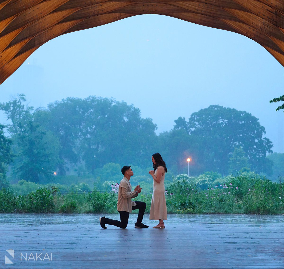 Lincoln park chicago proposal photos in the rain