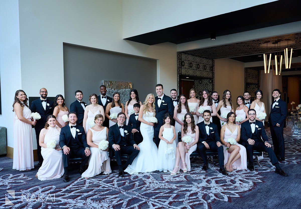 loews chicago wedding photos bridal party lobby