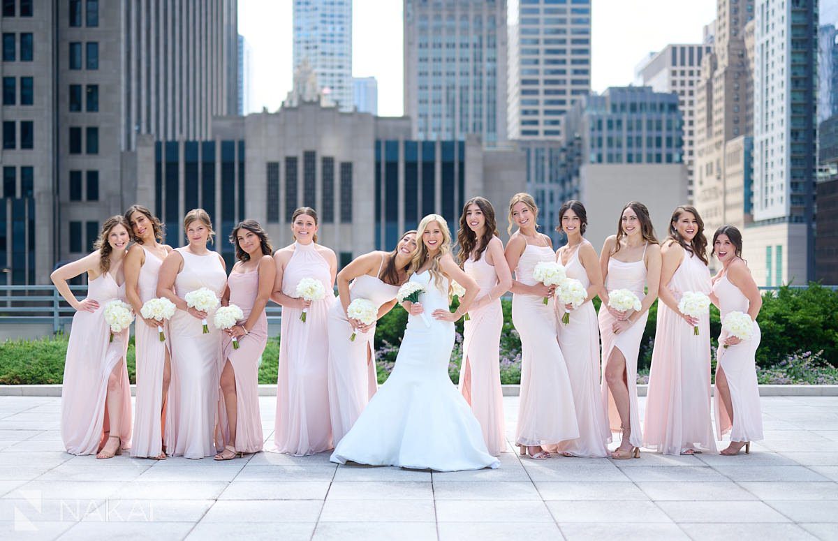 loews chicago wedding photos bridesmaids rooftop terrace