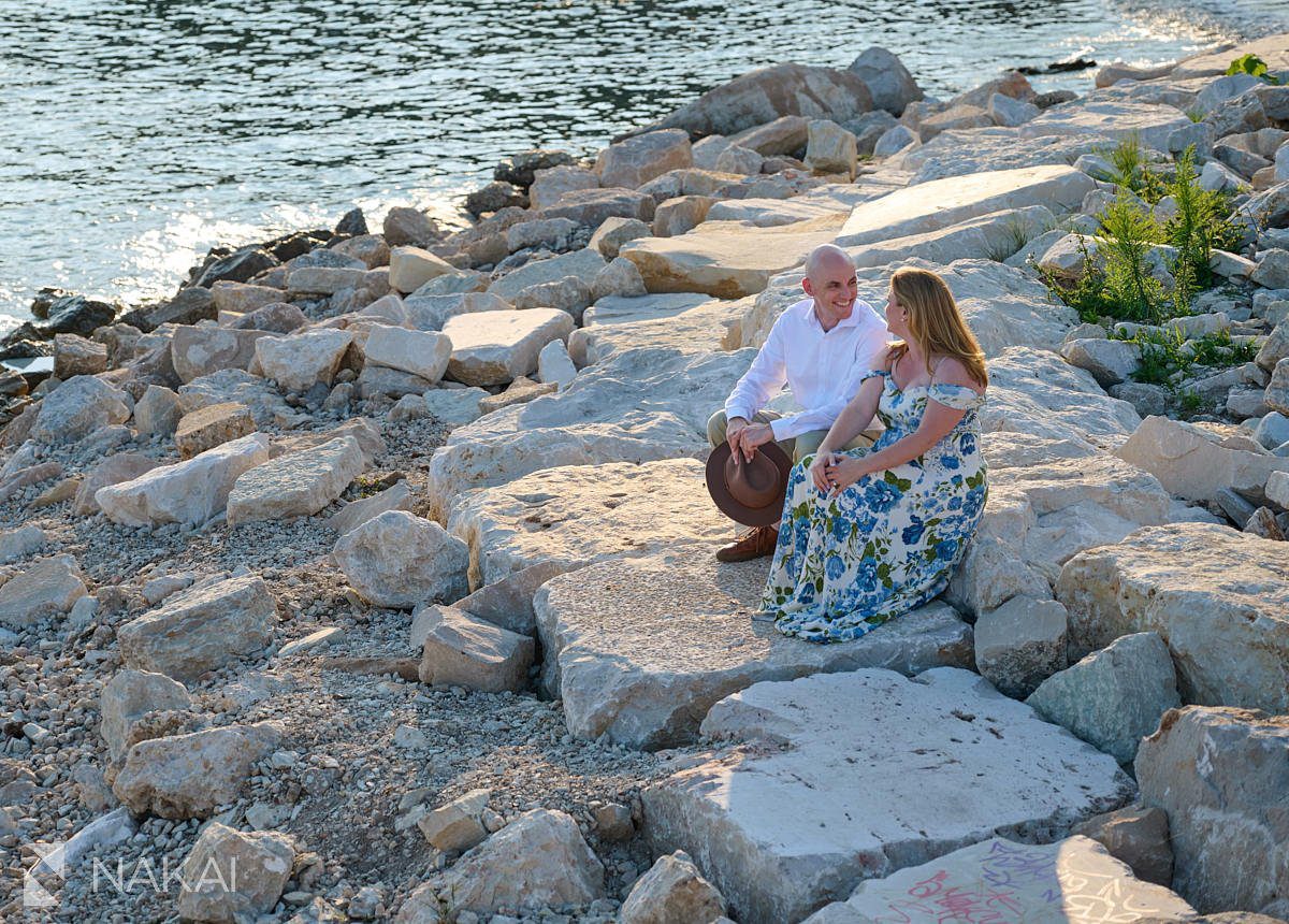 Chicago lakefront engagement photos beach near adler planetarium