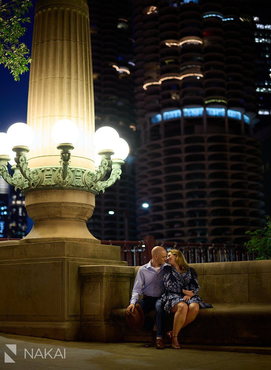 nighttime Chicago engagement photos romantic