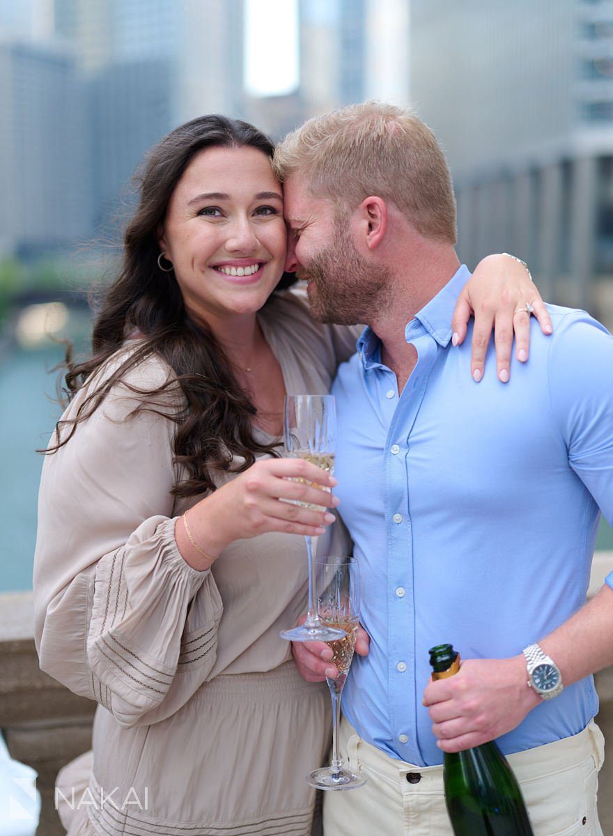 classic chicago engagement photos Wrigley building smiles and giggles