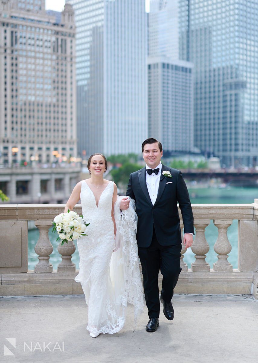Wrigley building chicago wedding photos bride and groom