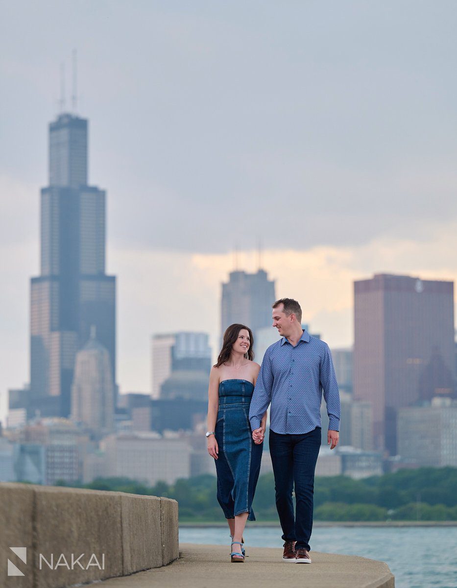 chicago adler planetarium engagement photo couple skyline background