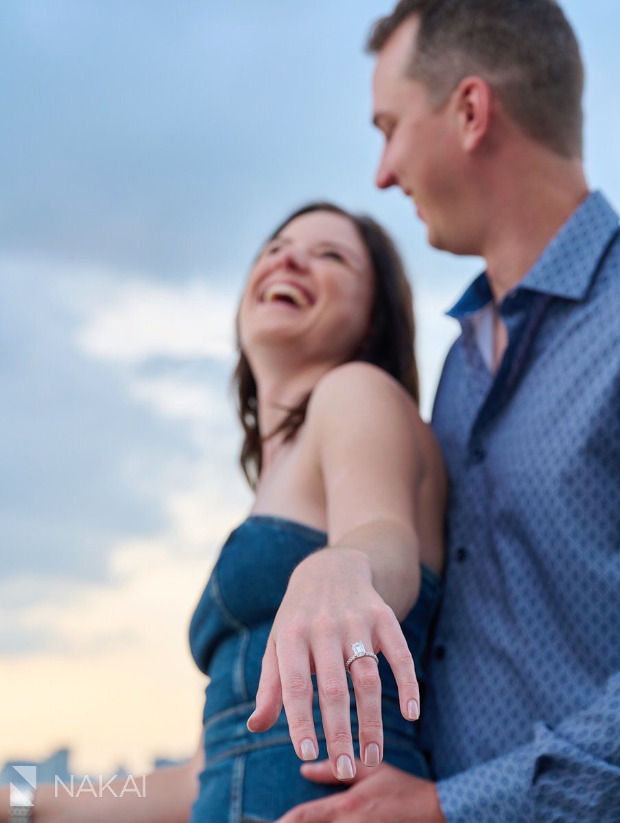 chicago adler planetarium engagement photo laughing smile