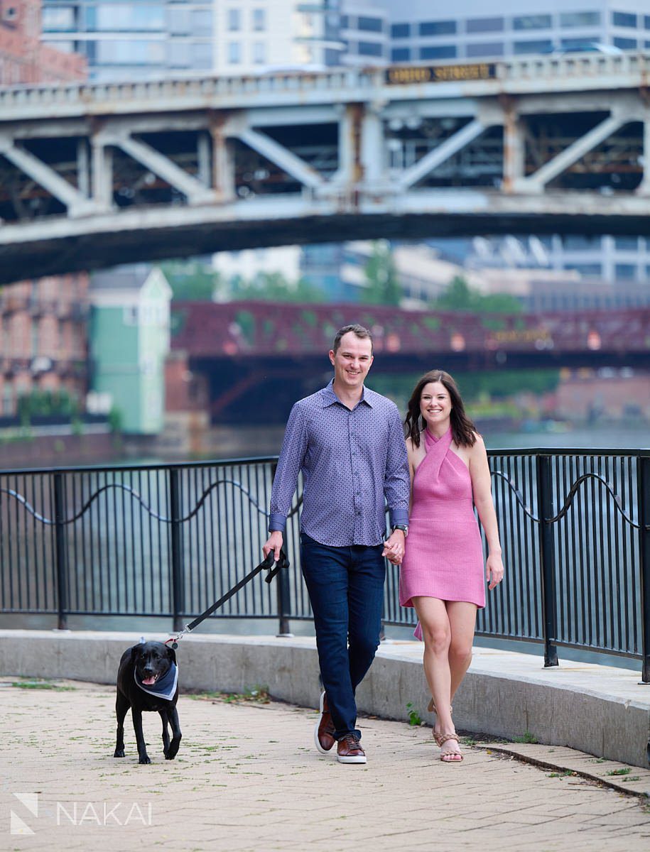 chicago engagement photos river north with dog